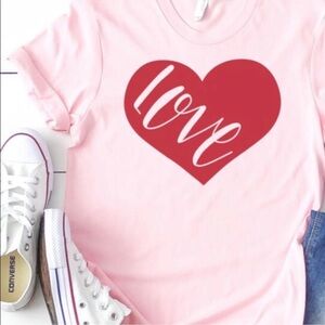 Valentine’s Day Pink T-Shirt with Red Heart Design